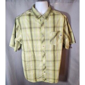 Marmot Shirt Mens Large Yellow Plaid Short Sleeve Button Up Organic Cotton XL